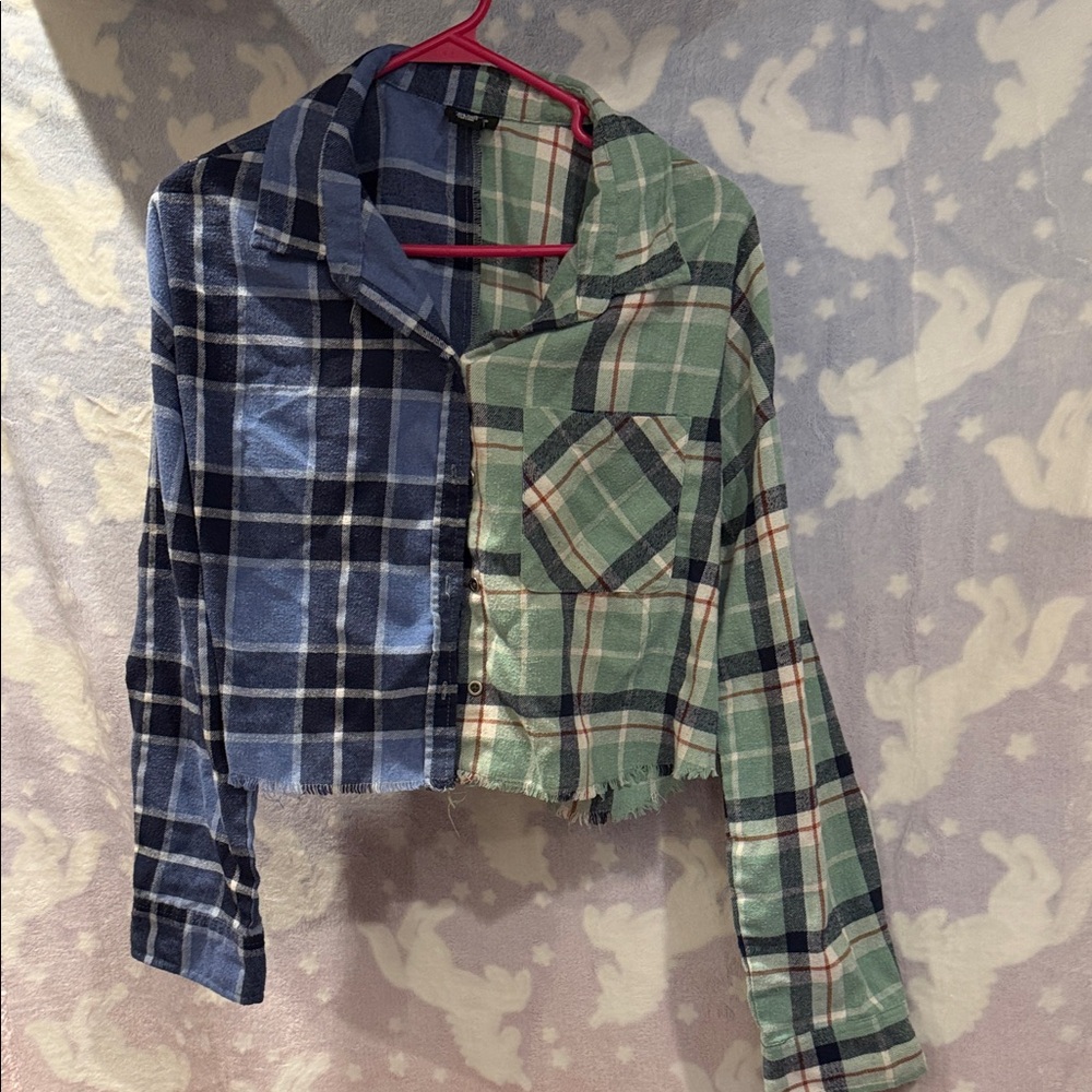 Rue21 Blue and Green Plaid Crop Top